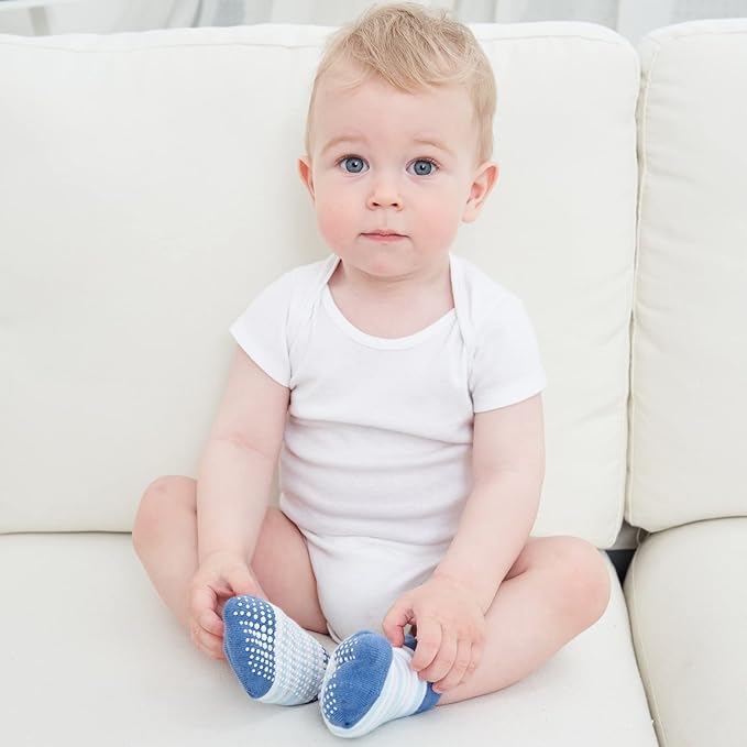 Zaples Baby Non Slip Grip Ankle Socks with Non Skid Soles for Infants Toddlers Kids Boys Girls