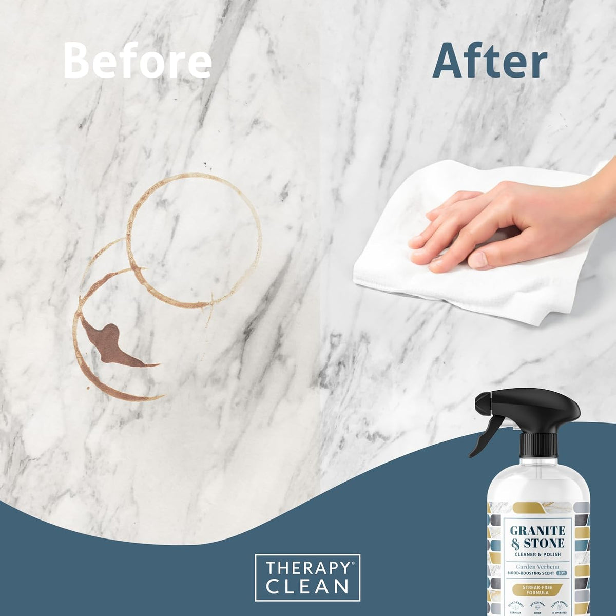 Therapy Granite Cleaner & Polish (2 Pack) - Granite Countertop Cleaner for Marble, Soapstone, Quartz, Quartzite, Slate, Limestone, Corian, Laminate, Tile Countertop, Headstone