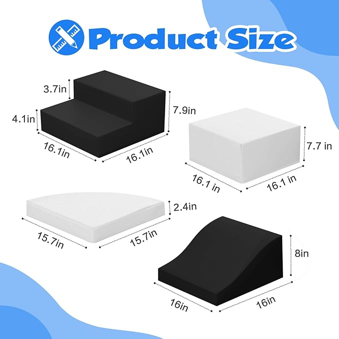 4-Piece Soft PU Leather Toddlers Climbing Toys, Baby Foam Climbing Blocks for Toddlers 3, Indoor Climb and Crawl Activity Play Set, Foam Play Gym Climbing Structures (Black and White)