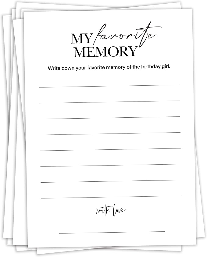 Birthday Party Games, My Favorite Memory, 25 Pcs Card Set for Guests, Fun Birthday Game for Teen Adults – A06
