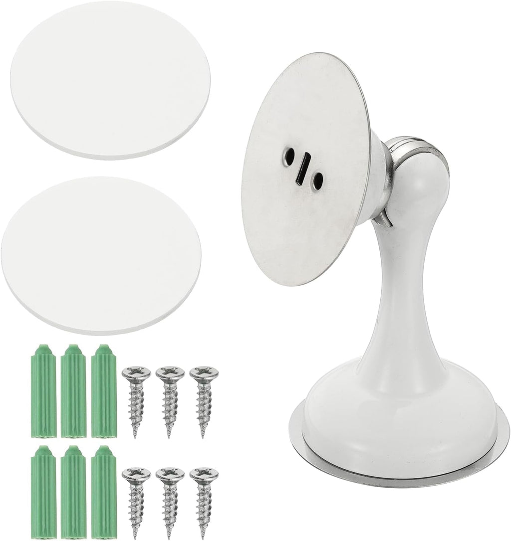 uxcell Magnetic Door Stopper, Stainless Steel Heavy Duty Door Holder, No Drilling Doors Knob Wall Protector with Self-AdhesiveTapes and Screws for Home Office Wall Floor Mounting, White