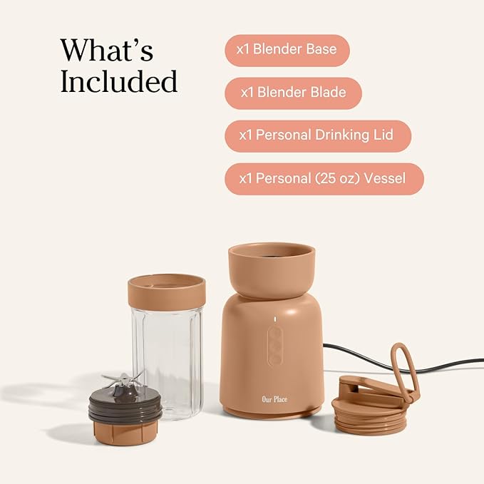 Our Place Splendor Blender - 1000W High-Power | Ultra-Sharp Blades | 2 Blending Modes | Includes 25 oz Personal Cup and Drinking Lid Set | Smoothies, Shakes & More | Spice