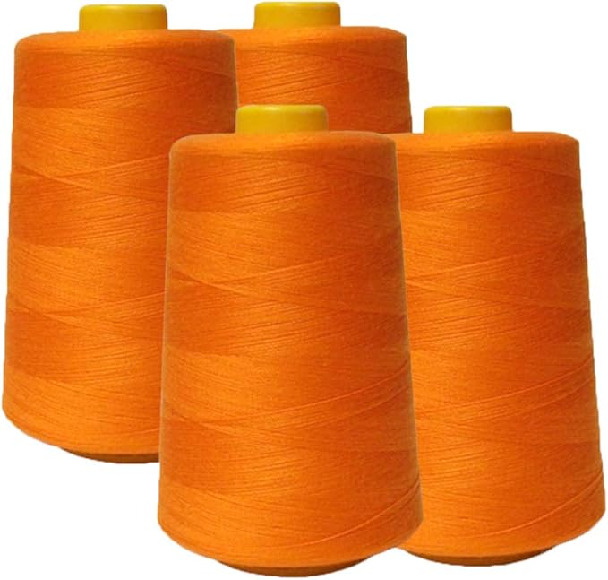 AK TRADING CO. 4-Pack Orange All Purpose Sewing Thread Cones (6000 Yards Each) of High Tensile Polyester Thread Spools for Sewing, Quilting, Serger Machines, Overlock, Merrow & Hand Embroidery