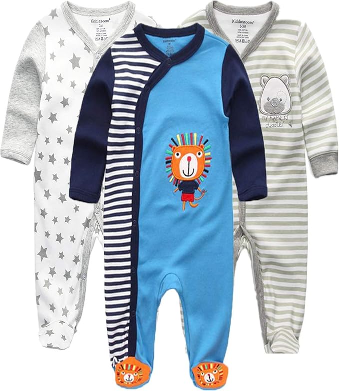 Kiddiezoom Baby and Toddler Boys'Snug Fit Footed One-Piece Romper Jumpsuit Cotton Cotton Footed Outfit
