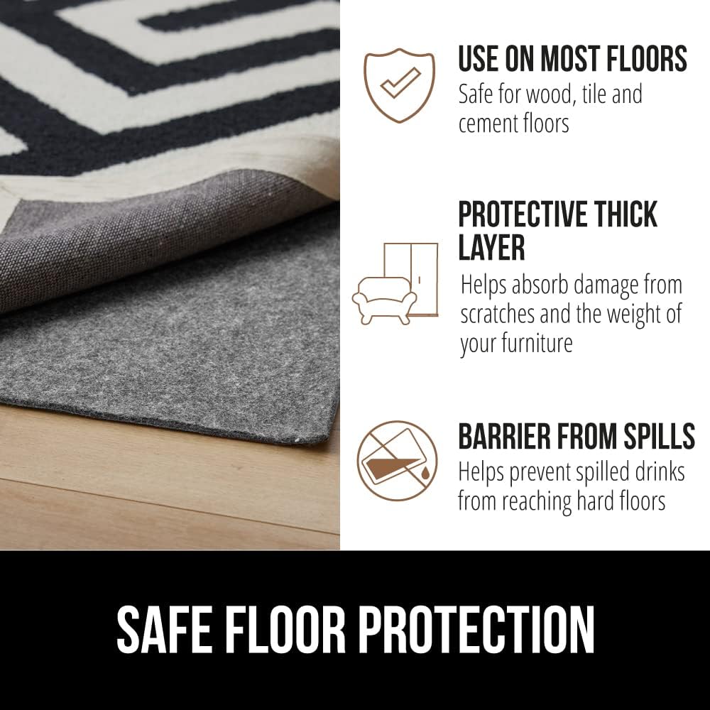 GORILLA GRIP Felt and Natural Rubber Stay in Place Slip Resistant Rug Pad, 1/4in Thick, 2x10 FT Protective Padding Under Area Rugs, Cushioned Gripper Pads, Carpet Runners, Hardwood Floors Protection