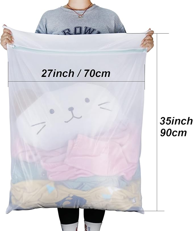 Large Mesh Laundry Bags, 2 Pack 35 in x 27 in Washable Fine Net Washing Machine Bags for Delicates, Blankets, Comforters, Bedding, Clothing, Toys, Pet Items