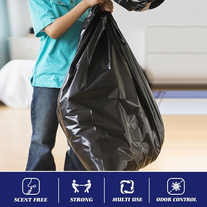 Teivio 55-60 Gallon Black Trash Bags | 170 Bags Extra Large Multi-Use Heavy Duty Commercial Garbage Bags | Lawn And Leaf Bags | Outdoor Yard Waste Bag | Contractor Workshops Trash Bin Liner