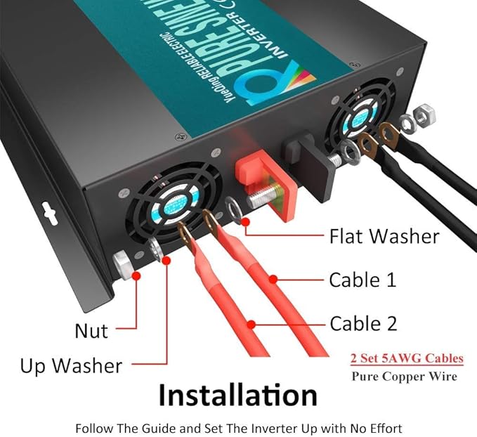 WZRELB 3500W36V 120V Pure Sine Wave Power Inverter with 2 AC Outlets,Car Inverter,Remote Control