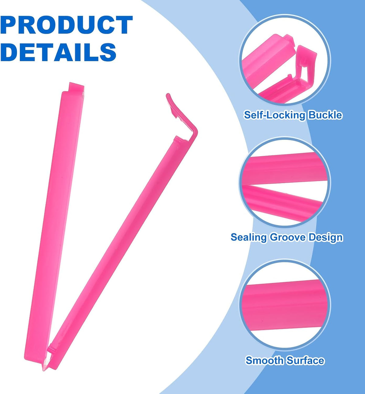 PATIKIL Sealing Clips 4.3 Inch, 10 Pack Reusable Plastic Bag Clip Clamp Sealer for Food Storage Snack Bag Home Kitchen, Rose