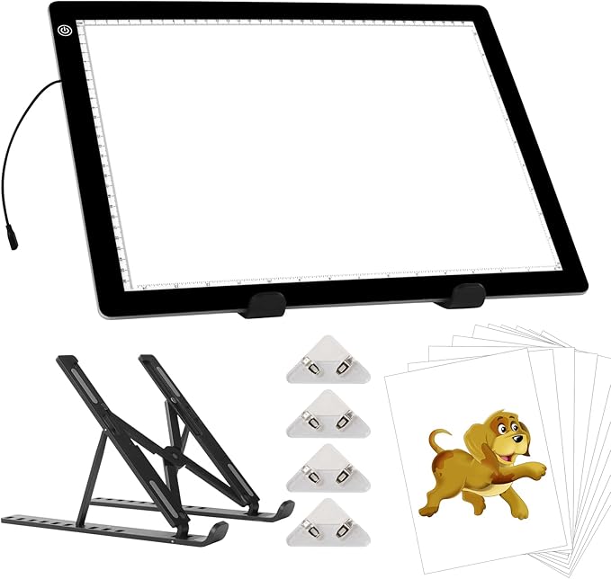 A3 LED Light Pad with Adjustable Stand,16.6 * 12.6 Inches,3 Levels of Brightness and Stepless Dimming Light Board 8000LUX, Uniform Illuminated Light Box for Tracing Weeding Vinyl and Diamond Painting