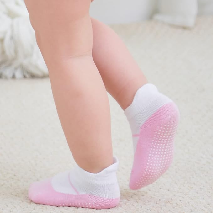 Zaples Baby Non Slip Grip Ankle Socks with Non Skid Soles for Infants Toddlers Kids Boys Girls