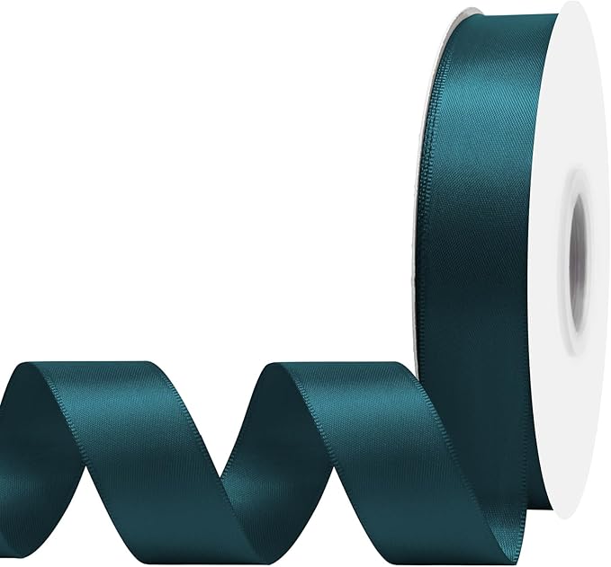 Teal Satin Ribbon 1" X 50 Yards Solid Color Double Faced Ribbons Perfect for Crafts Wedding Decor Bow Making Arts Sewing and More