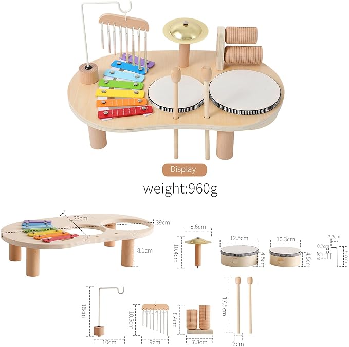 Promise Babe Wooden Drum Set for Toddlers 1-3, Musical Percussion Instruments for Kids Baby Drum Set Xylophone, Montessori Educational Musical Toys, Gifts for Girls Boys Ages 3+
