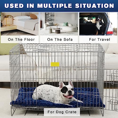 Washable Dog Bed Mat Reversible Dog Crate Pad Soft Fluffy Pet Kennel Beds Dog Sleeping Mattress for Large Jumbo Medium Small Dogs, 41 x 27 Inch, Blue - color: Blue, size: 41.00" x 27.00" x 1.50"