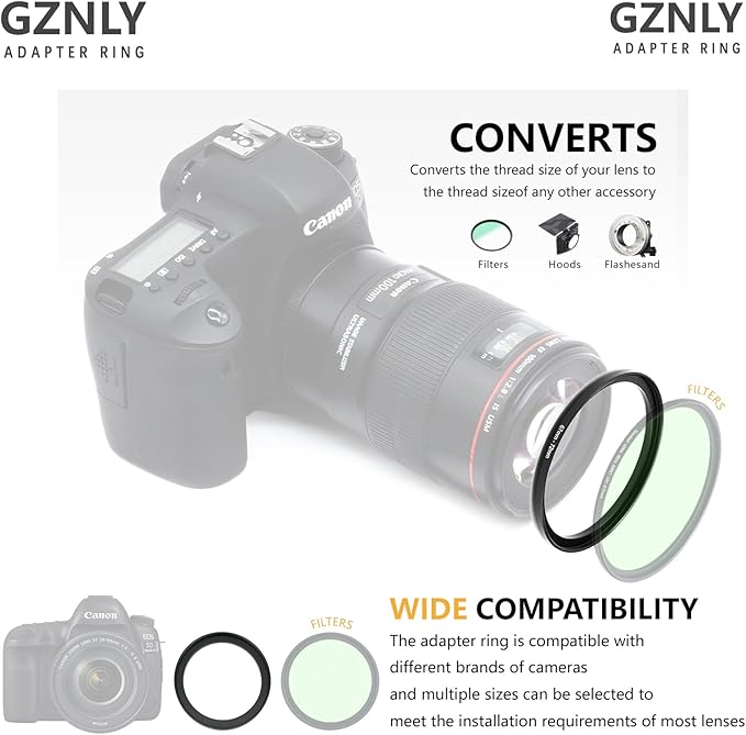 55mm to 49mm Step-up Adapter Rings Filter Adapter Black Metal Step Down Filter Ring Adapter Compatible with All Brand UV CPL ND Camera Lens Filter Stepping Rings (55mm-49mm), (NLY001)