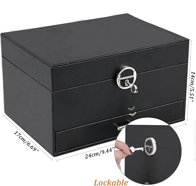 Earring Jewelry Box for Women Girls Stud Organizer, 5 Layers Black Jewelry Organizer Box With Lock Earring Holder Organizer Ring and Necklace Jewelry Box with Earrings Holder for Women Girls