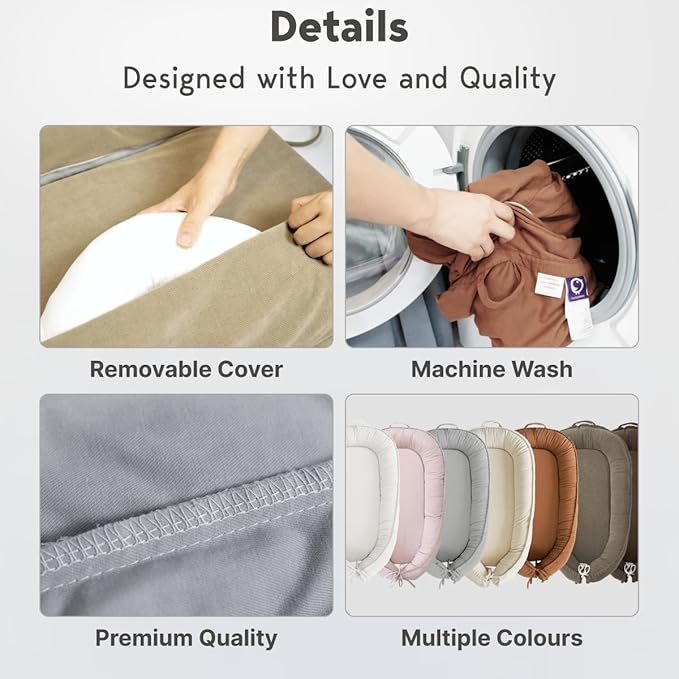Infant Lounger, Baby Nest Cover for Baby Girls & Boys, Newborn Essentials for Baby 0-18 Months, 100% Cotton Breathable (Slate_Gray)
