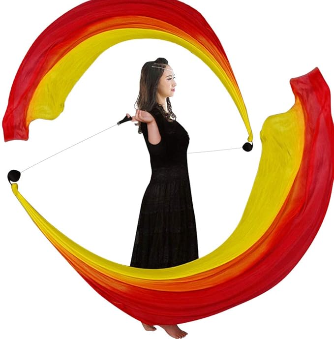KIKIGOAL 2pcs 2.5x0.9M/98.43"x35.43" Multi-Color Dance Silk Veil Poi