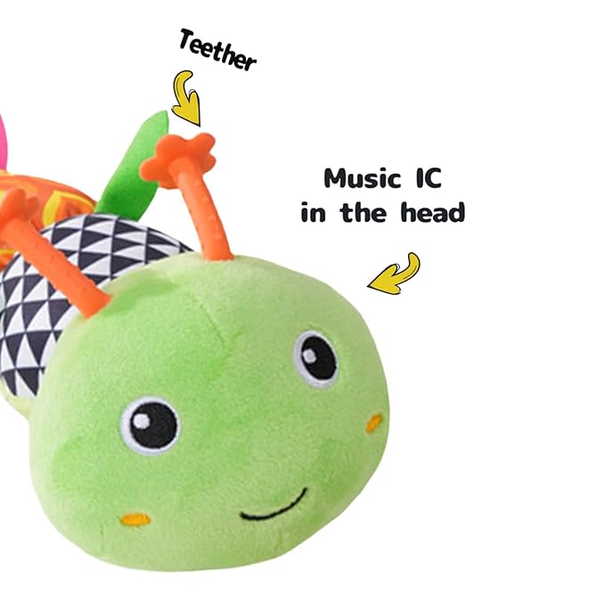 Baby Sensory Toys 0-12 Months, Plush Toys with Music and Rattle, Suitable for Newborn Baby Tummy time, can be Used as a Newborn Birthday, Holiday, Baptism Gift (Green Caterpillar)
