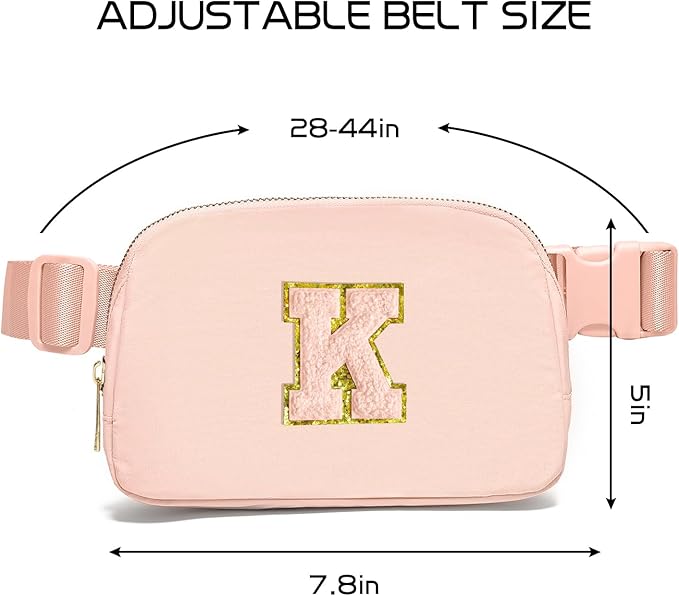 Gitus Gifts for 8 9 10 11 12 Year Old Girls Belt Bag Fanny Pack Crossbody Bags with Initial Letter Patch Cute Stuff Birthday Gifts for Teen Girls Women Personalized Trend Stuff (Coral Pink-K)