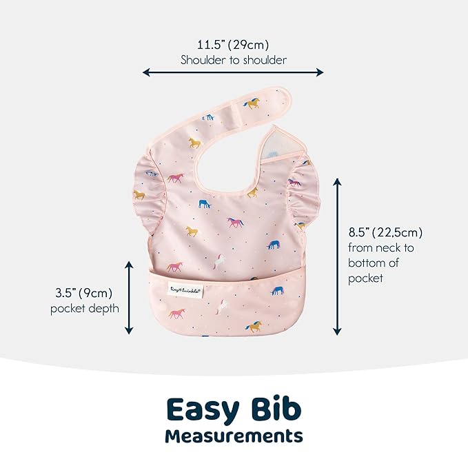 Tiny Twinkle Mess-Proof Baby Bib - Waterproof Bib for Baby Girl - Machine Washable - Adjustable Closure - PVC, BPA, & Phthalate Free - Great for Travel - Baby Food Bibs (3 Pack, Unicorn Set)