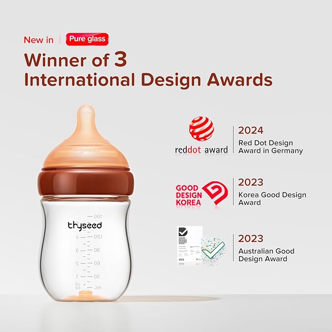 Thyseed Glass Natural Anti-Colic Baby Bottles | Newborn Breast Like Nursing Bottle for Breastfed Babies with Nipple(2-3 Months),5oz,1pack