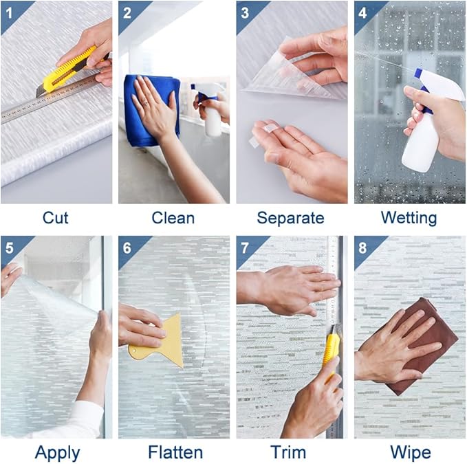 rabbitgoo Window Privacy Film, No Glue Frosted Glass Film, Static Cling UV Blocking Non Adhesive Reusable Heat Control Window Vinyl Clings for Home, Office, Frosted Silk, 11.8 x 78.7 Inches