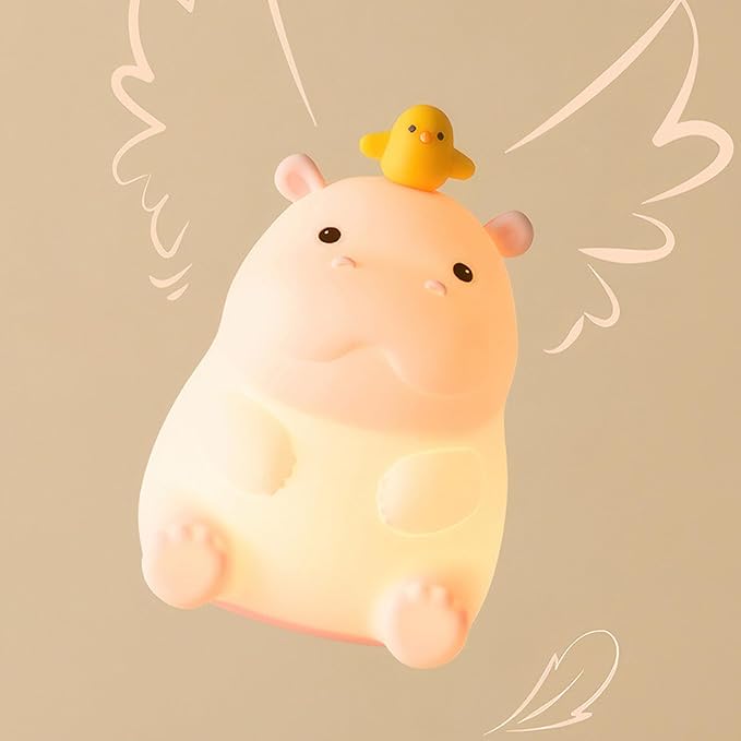 Hippo Night Light, Cute Silicone Squishy LED Lamp, Dimmable Nursery Nightlight, Rechargeable Bedside Table Lamp with Touch Sensor, Gifts for Bedrooms,Living Room,Breastfeeding