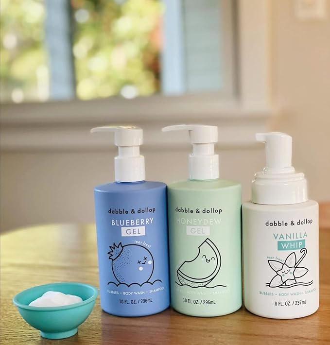 Dabble & Dollop Blueberry + Vanilla Body Wash & Shampoo – 3-in-1 Natural Bubble Bath for Kids, Made in USA, No Parabens or Sulfates, Vegan, Gluten-Free, Tear-Free (2-Pack)