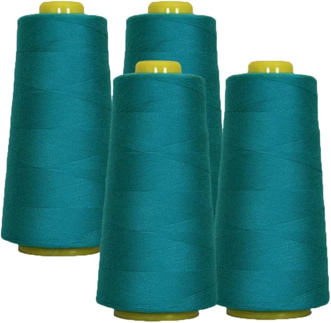 AK Trading 4-Pack Aquamarine All Purpose Sewing Thread Cones (6000 Yards Each) of High Tensile Polyester Thread Spools for Sewing, Quilting, Serger Machines, Overlock, Merrow & Hand Embroidery