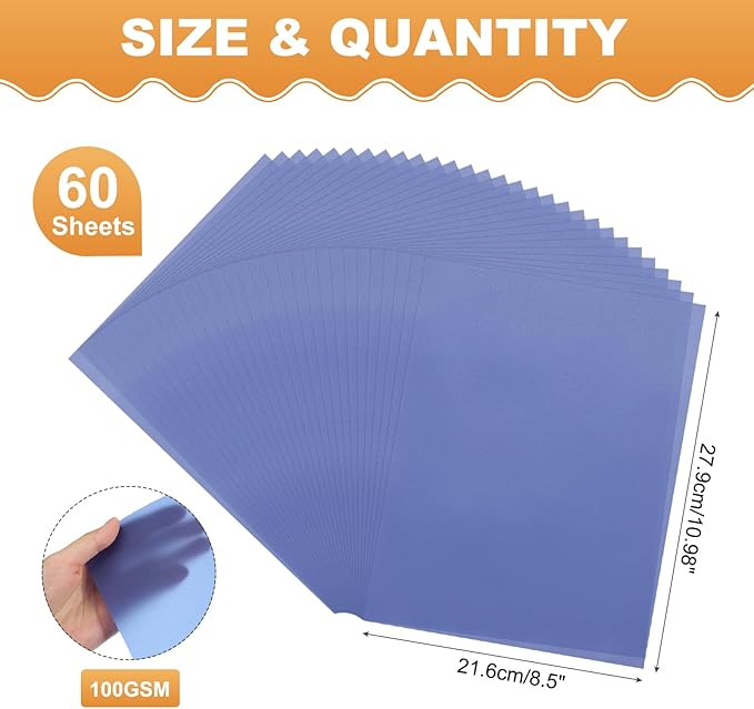 MECCANIXITY 60 Sheet Colored Vellum Paper 8.5" x 11", 100gsm Translucent Printable Vellum Sheets for Printing Wedding Invitations Inkjet Laser Printer, Deep Blue