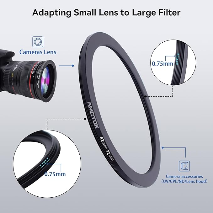 82mm Lens to 72mm Camera Lens Adapter,82mm to 72mm Filter Step-Down Ring Adapter Ring,Compatible All 72mm Filter Accessory