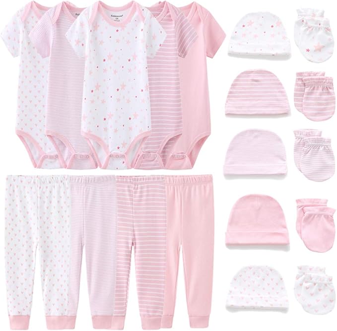 Kiddiezoom Unisex Baby Layette Essentials Giftset Clothing Set 19-Piece For Newborn Baby