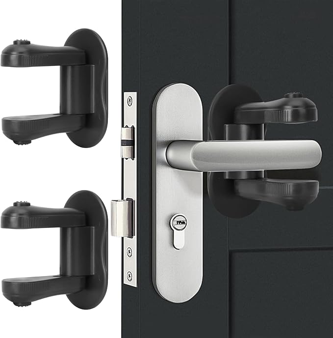 Child Proof Door Lever Lock, 2 Pack Door Locks for Kids Safety, Door Knob Child Proof, Baby Proofing, 3M Adhesive, Door Handle Child Proof, Baby Safety Locks for Toddlers (Black)