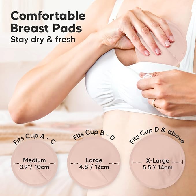 Organic Nursing Pads - 14 Washable Viscose Derived from Bamboo Breastfeeding Pads, Wash Bag, Reusable Breast Pads for Breastfeeding, Nipple Pads for Breastfeeding Essentials(Neutrals, L 4.8")