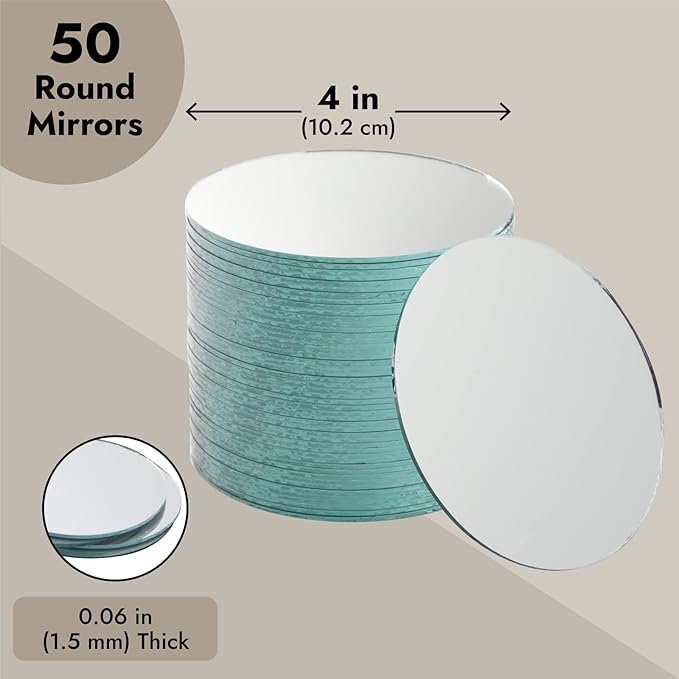 Juvale 4-Inch Round Glass Mirrors for Crafts - 4-Inch, 50-Pack, Blue, Modern - Craft Supply for Mirror Centerpieces & Home Decoration