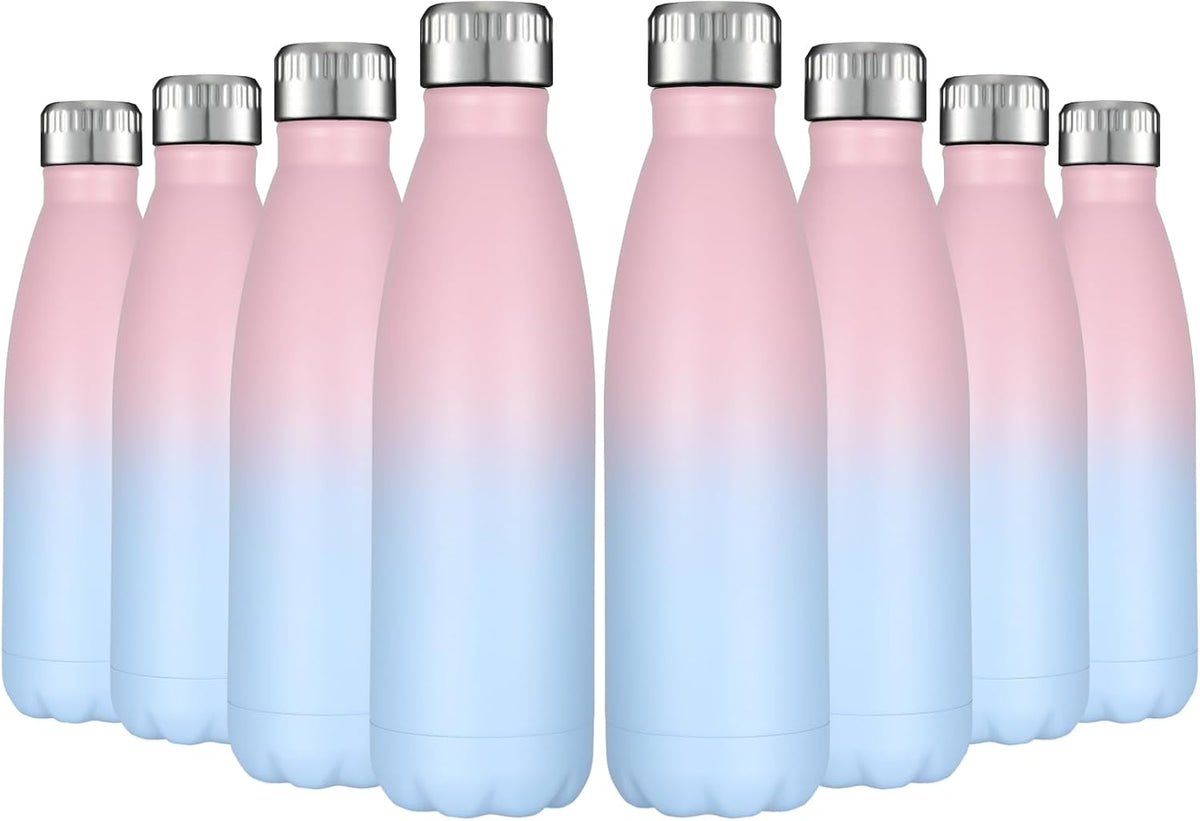 HASLE OUTFITTERS 17oz Stainless Steel Water Bottles Bulk, Vacuum Insulated Water Bottles Double Walled Reusable Metal Sports Water Bottles Keep Drinks Hot and Cold, Pink Blue, 8Packs