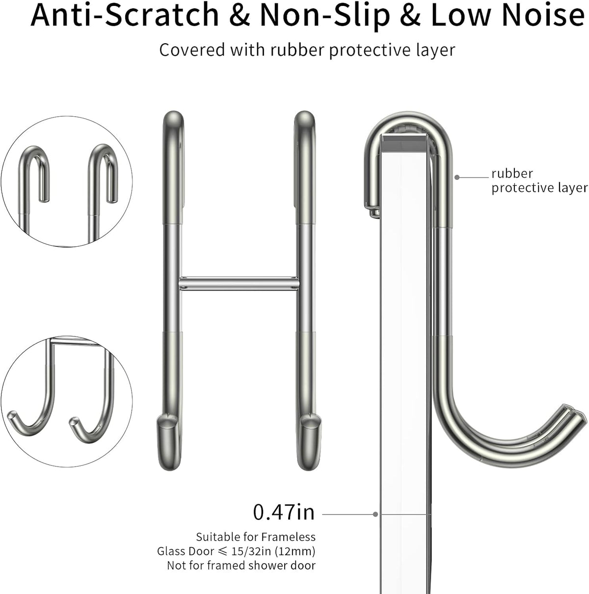 14-Inches Stainless Steel Shower Squeegee Set, Include Shower Door Hook, Adhesive Hook and Spare Silicone Blade, Window Squeegee for Shower Glass Door, Bathroom, Mirror, Window and Car Glass