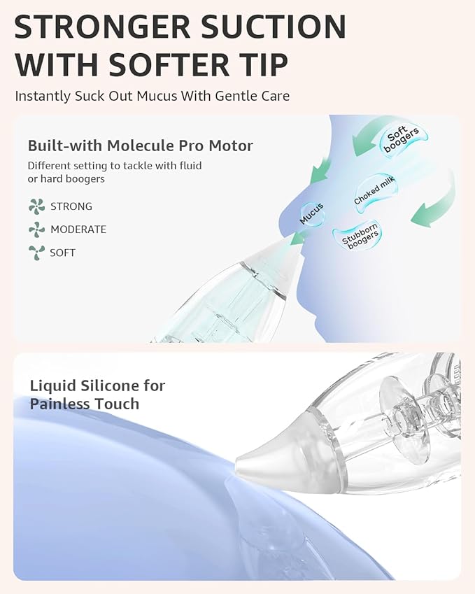 GROWNSY Nasal Aspirator for Baby with 2 Larger Suction Chambers and 6 Food-Grade Soft Silicone Tips, Purple