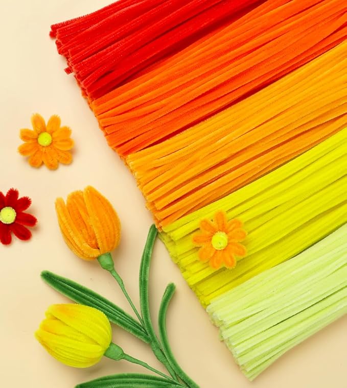 IOOLEEM Orange Pipe Cleaners,200pcs in 5 Colors, Chenille Stems for Art and Craft Projects,Flower DIY Decorations