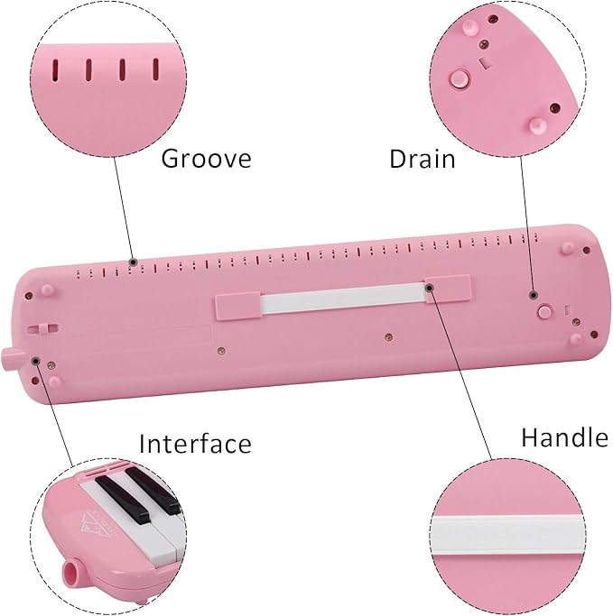 EastRock 37 Key Melodica Instrument Keyboard Soprano Piano Style with Mouthpiece Tube Sets and Carrying Bag for Kids Beginners Adults Gift Pink