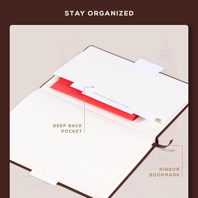 Beechmore Books A5 Sketch Book – 5.8"x8.3" Premium Vegan Leather Hardcover Sketchbook, 96 Thick 300gsm Perforated Ivory Pages, Ideal for Sketching, Watercolor & Mixed Media, Includes Back Pocket