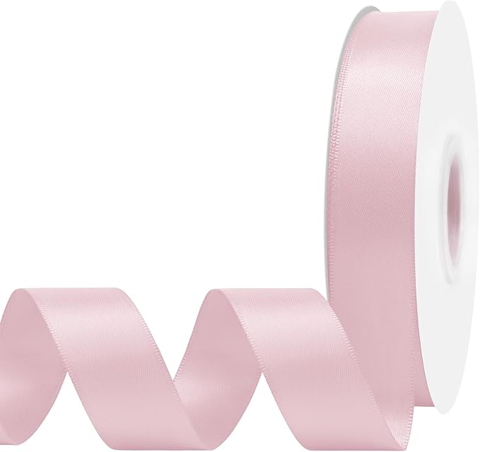 Lt Pink Satin Ribbon 7/8" X 50 Yards Solid Color Double Faced Ribbons Perfect for Crafts Wedding Decor Bow Making Arts Sewing and More