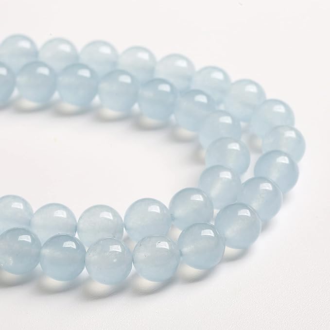10MM 36PCS Natural Stone Light Blue Chalcedony Loose Beads for Jewelry Making DIY Bracelet Necklace…