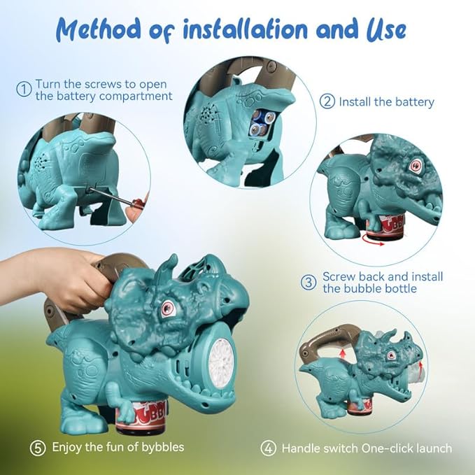 Dinosaur Bubble Machine with Colorful Lighting for Kids Automatic Handheld Dinosaur Bubble Toy 20000+ Big Bubbles Per Minute Bubbles Toy for Outdoor Parties Yard Fun Kids Gift Tyrannosaurus Brown
