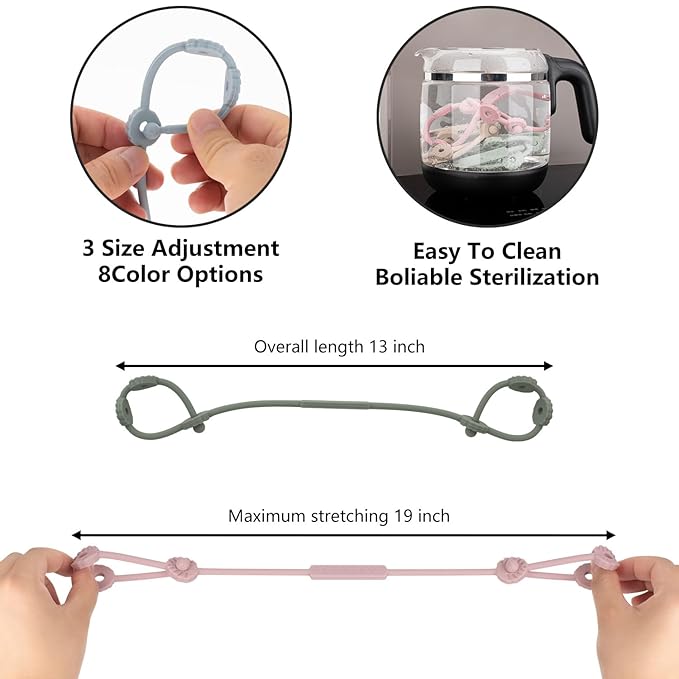 Toy Straps for Baby, Silicone Pacifier Clips, Silicone Adjustable Stretchable Pacifier Teether Straps for Strollers, High Chair, Cribs, Hanging Baskets, Car Seat, Shopping Trolley, BPA Free, 4 Pack
