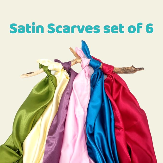 Play Scarves for Kids – 34" 6 Pack Play Silks with Glossy & Matte Texture – Colorful for Toddlers, Montessori Toy for Sensory Play, Pretend Play & Movement