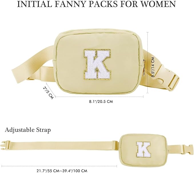 YOOLIFE Initial Crossbody Bag Belt Bag, Birthday Gifts for Teen Girls Kids, Personalized Gifts for Women Daughter Sister Friends, Khaki A