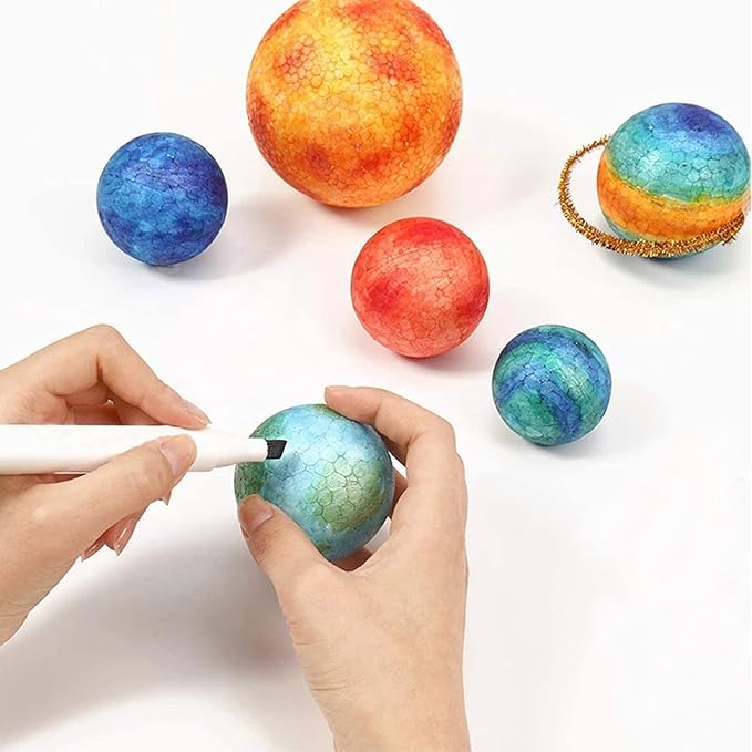 hesmartly 100 Pack 1 Inch Craft Foam Balls,White Polystyrene Smooth Round Balls and 2 Pieces Painting Brushes for DIY Projects Arts and Crafts Supplies
