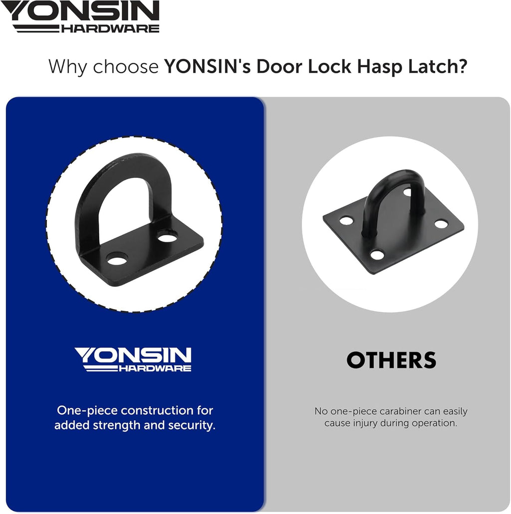 3" Door Padlock Safety Hasp Latch, Door Hasp Clasp Lock Gate Shed Hasp Latch Lock for Door Window Cabinet Pet Cage Toolbox Shed Fence, 304 Stainless Steel, Matte Black Finish, 1 Pack